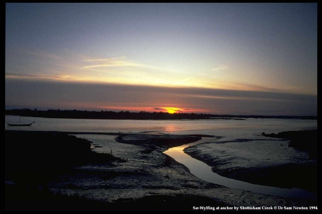 Sæ Wylfing at sunset by Shottisham Creek © Dr Sam Newton 1994 